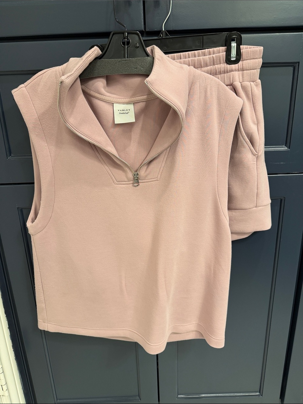 Varley Women's Mauve Half-Zip Sleeveless Top and shorts Set